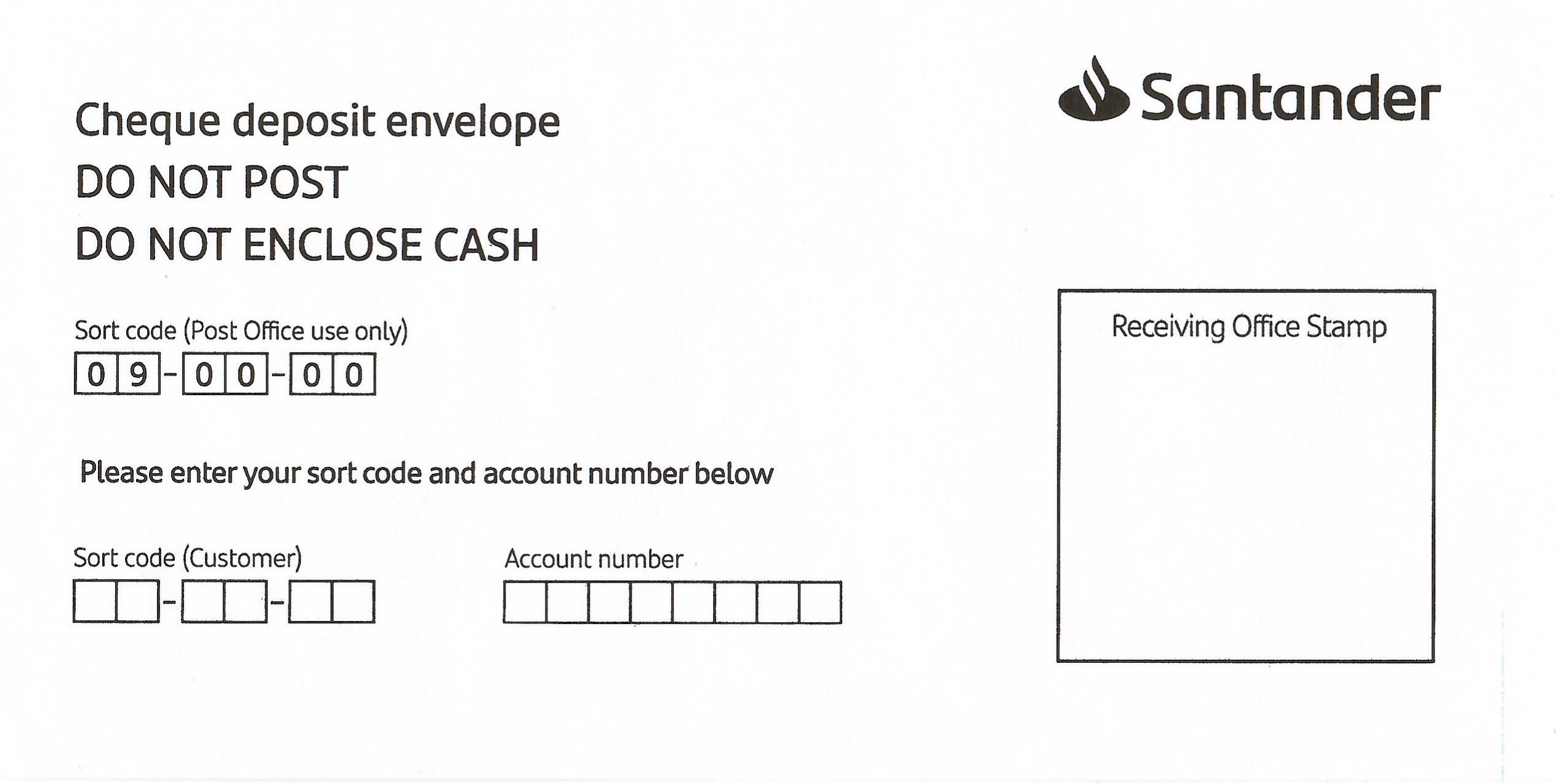 Santander Cheque Deposit Envelope