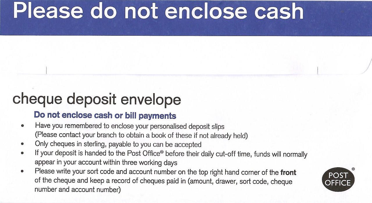 TSB Cheque Deposit Envelope