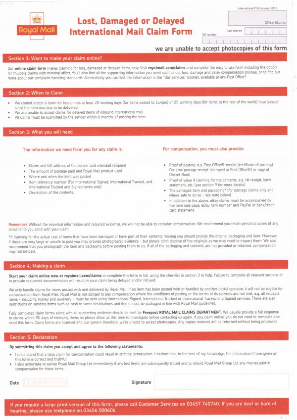 Royal Mail Printable Claim Form Printable Forms Free Online 