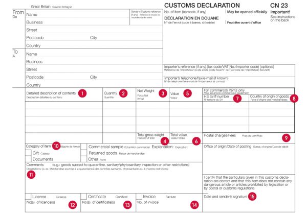 CN23 customs form - Gale Street Post Office